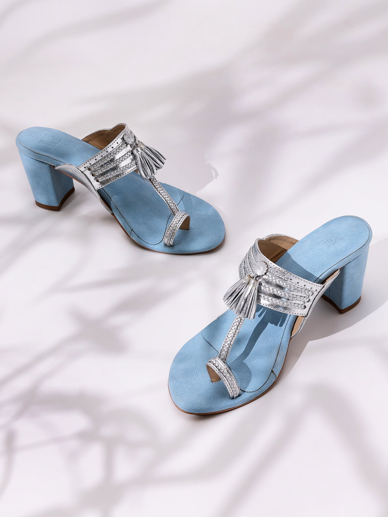 Silver/ Blue Kolhapuri Heels For Women