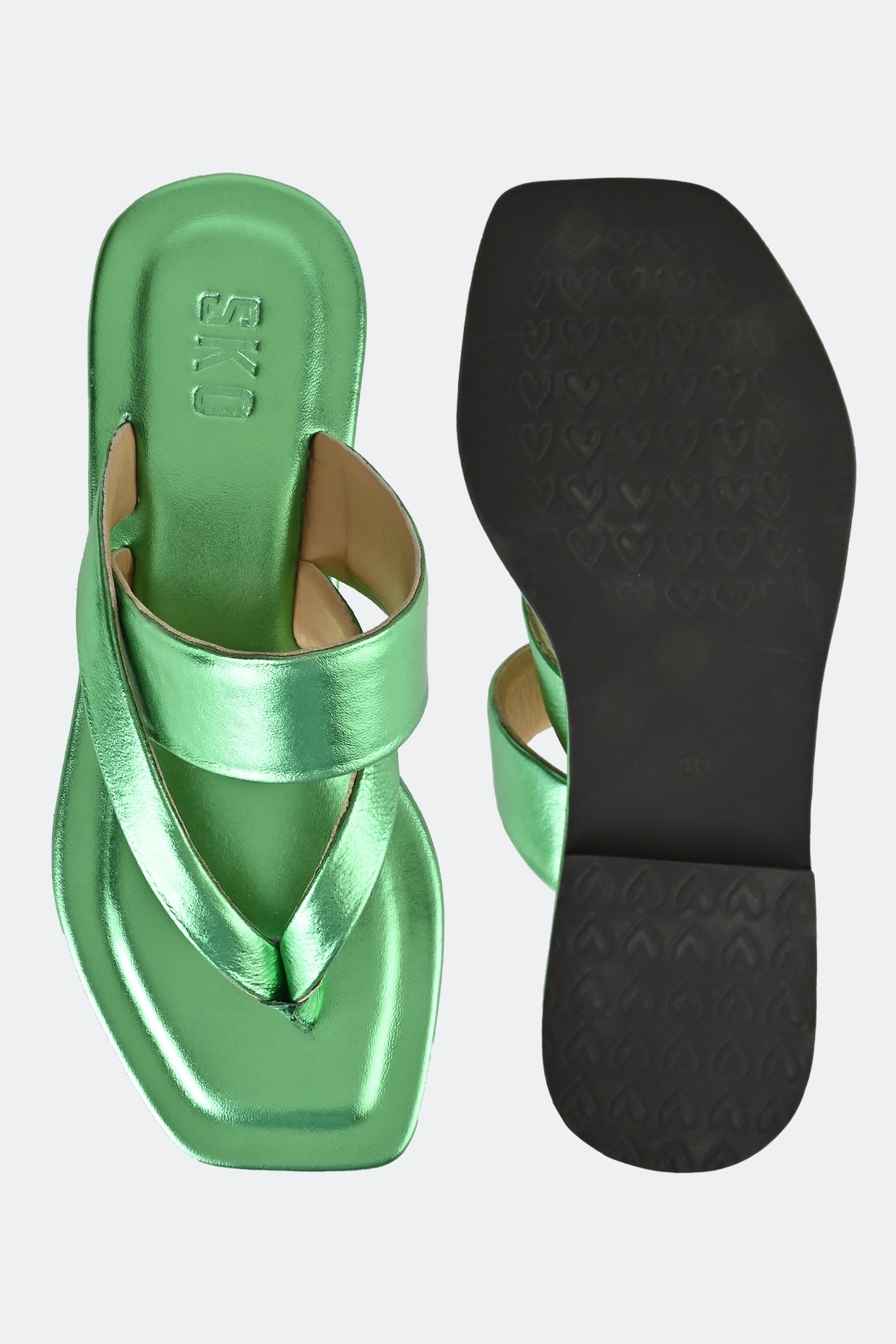 Metallic Green Two Strap Flats