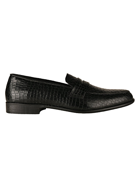 Black Croc Patent Penny Loafers
