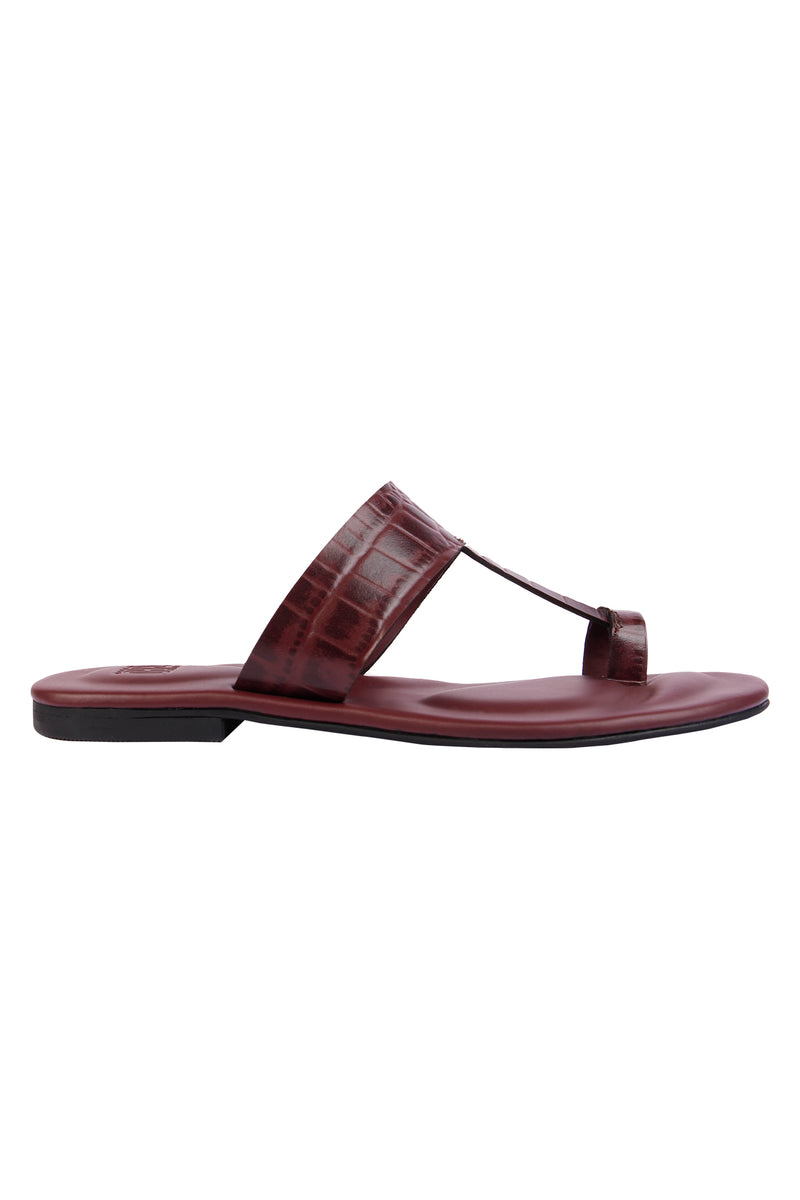 Maroon Croc Single Toe Sandals