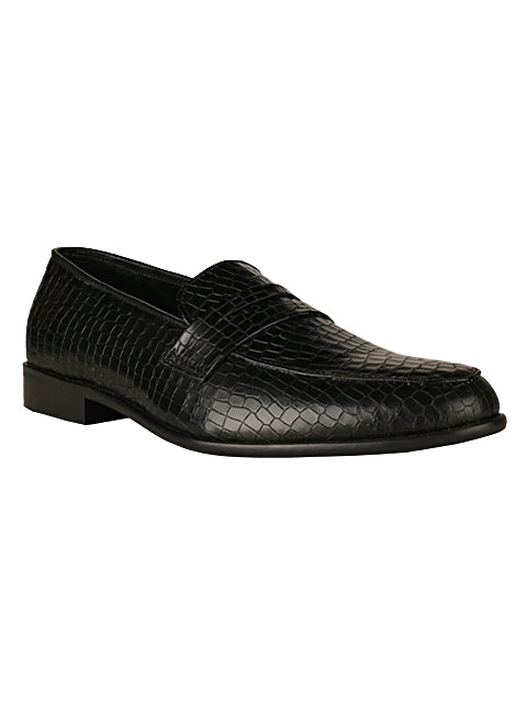 Black Croc Patent Penny Loafers
