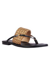 Bronze Woven Sandals with Black Straps
