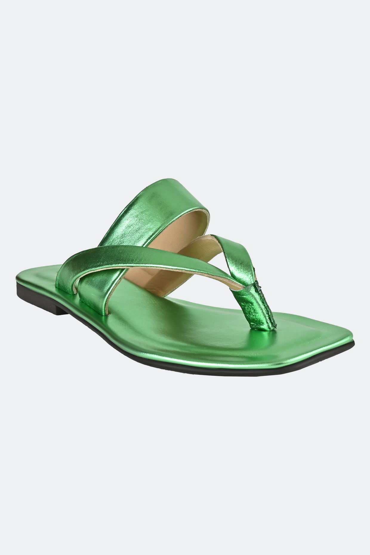 Metallic Green Two Strap Flats