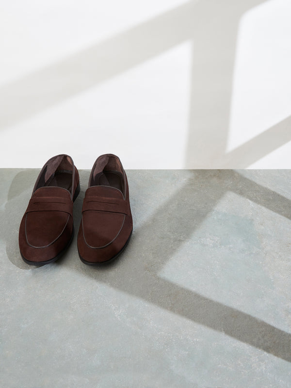 Brown Suede Penny Loafers