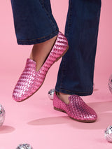Metallic Pink Handwoven Loafers